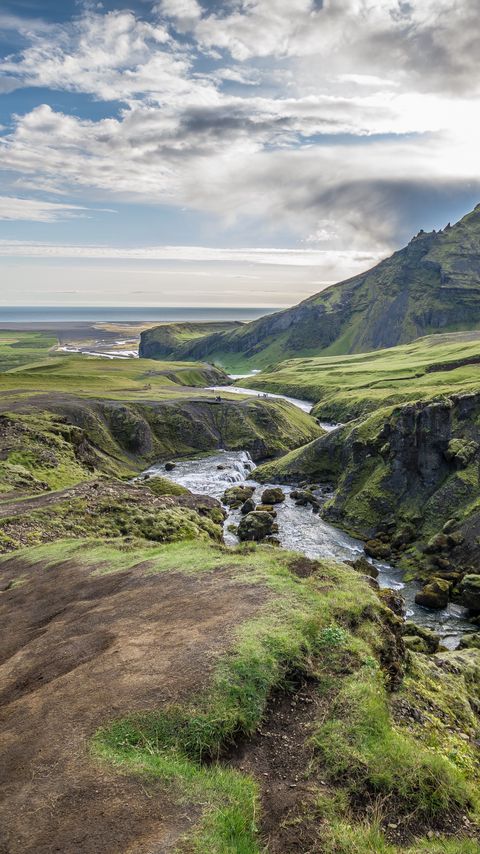 Download wallpaper 2160x3840 river, valley, landscape, nature, iceland samsung galaxy s4, s5, note, sony xperia z, z1, z2, z3, htc one, lenovo vibe hd background