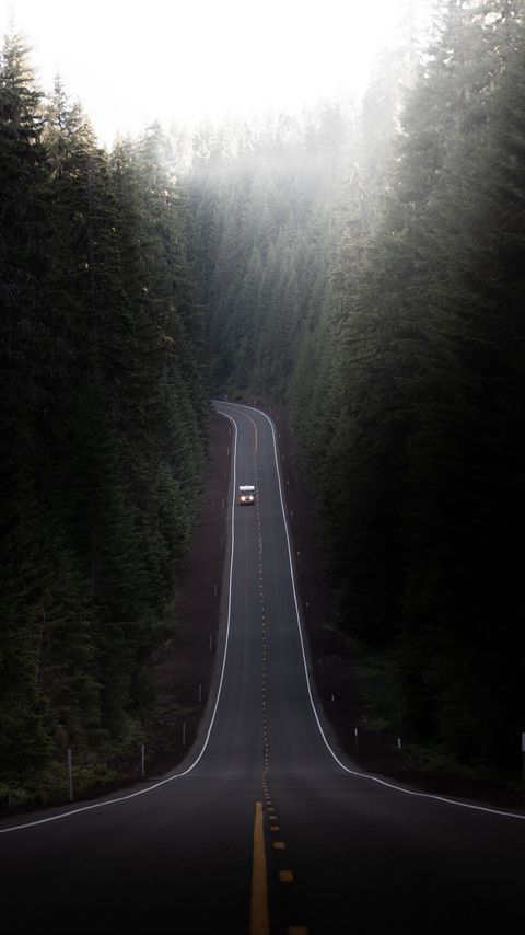 Download wallpaper 2160x3840 road, car, trees, hill, valley samsung galaxy s4, s5, note, sony xperia z, z1, z2, z3, htc one, lenovo vibe hd background