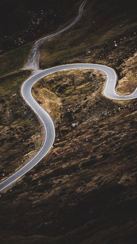 Download wallpaper 2160x3840 road, winding, slope, aerial view samsung galaxy s4, s5, note, sony xperia z, z1, z2, z3, htc one, lenovo vibe hd background