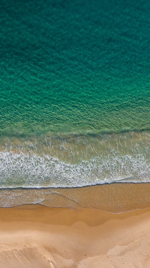 Download wallpaper 2160x3840 sea, beach, aerial view, wave, surf, water samsung galaxy s4, s5, note, sony xperia z, z1, z2, z3, htc one, lenovo vibe hd background