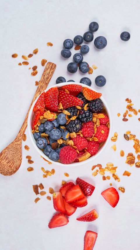 Download wallpaper 2160x3840 strawberry, blueberry, blackberry, berries, cereal, bowl samsung galaxy s4, s5, note, sony xperia z, z1, z2, z3, htc one, lenovo vibe hd background