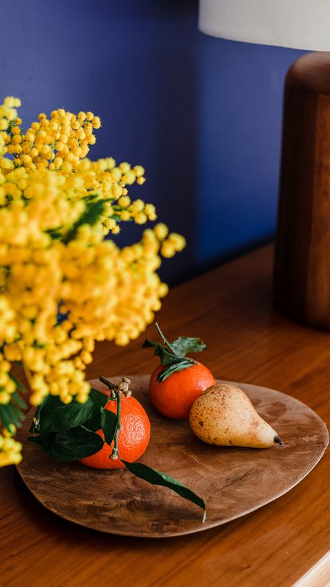 Download wallpaper 2160x3840 tangerines, pear, fruits, mimosa, flowers, bouquet samsung galaxy s4, s5, note, sony xperia z, z1, z2, z3, htc one, lenovo vibe hd background