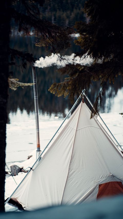 Download wallpaper 2160x3840 tent, smoke, camping, nature samsung galaxy s4, s5, note, sony xperia z, z1, z2, z3, htc one, lenovo vibe hd background