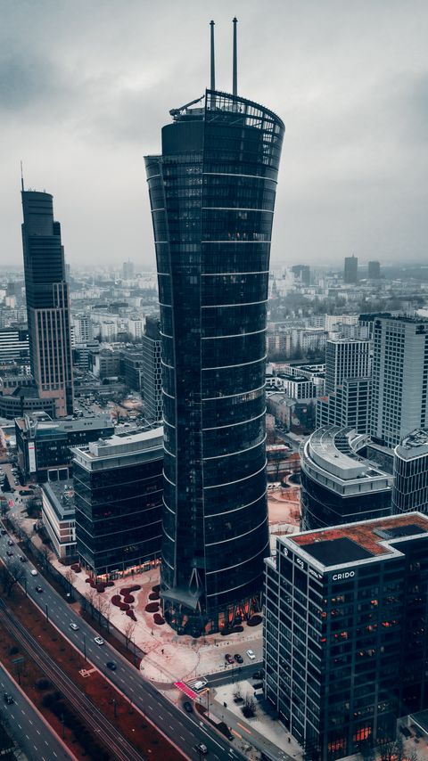 Download wallpaper 2160x3840 tower, building, city, aerial view, architecture samsung galaxy s4, s5, note, sony xperia z, z1, z2, z3, htc one, lenovo vibe hd background