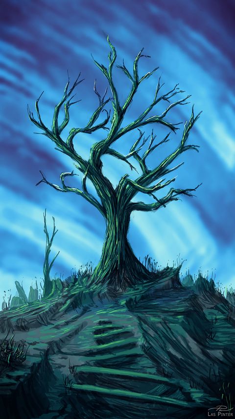 Download wallpaper 2160x3840 tree, branches, dry, trail, art hd background