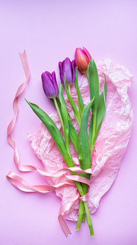 Download wallpaper 2160x3840 tulips, flowers, bouquet, purple, pink samsung galaxy s4, s5, note, sony xperia z, z1, z2, z3, htc one, lenovo vibe hd background