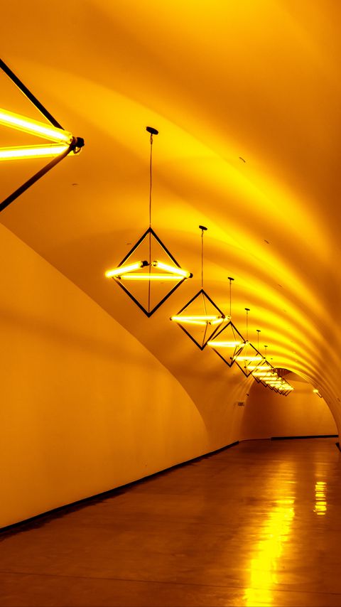 Download wallpaper 2160x3840 tunnel, lamps, light, yellow samsung galaxy s4, s5, note, sony xperia z, z1, z2, z3, htc one, lenovo vibe hd background