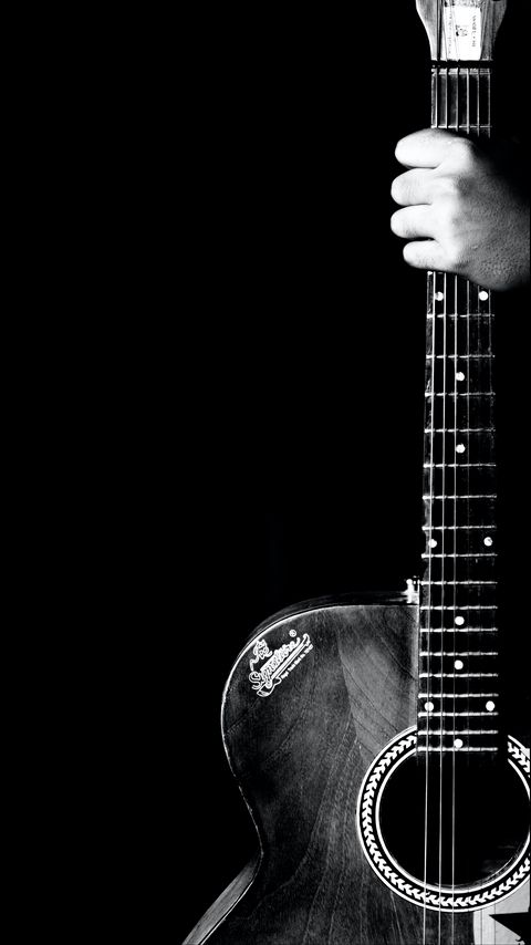 Download wallpaper 2160x3840 acoustic guitar, guitar, hand, musical instrument, music, black and white samsung galaxy s4, s5, note, sony xperia z, z1, z2, z3, htc one, lenovo vibe hd background