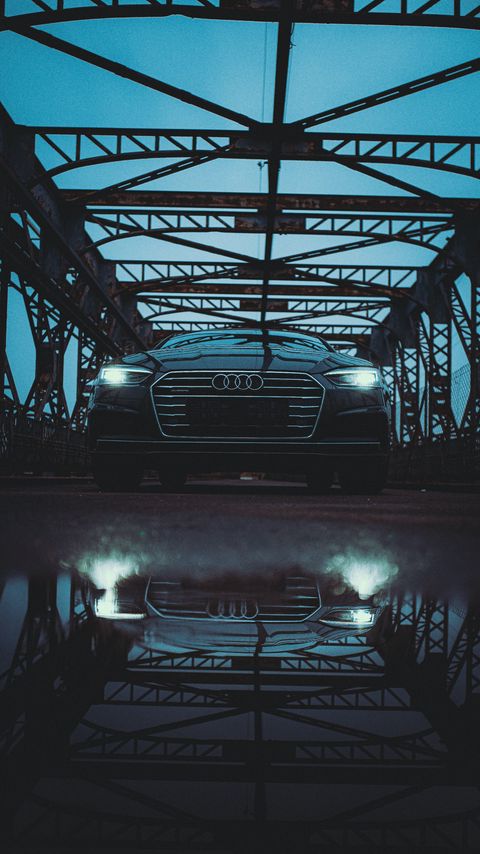 Download wallpaper 2160x3840 audi, car, black, bridge, road, reflection samsung galaxy s4, s5, note, sony xperia z, z1, z2, z3, htc one, lenovo vibe hd background