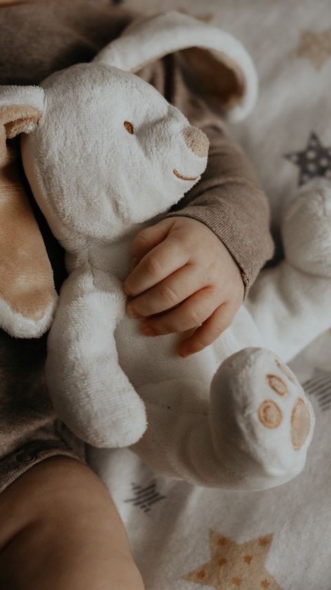 Download wallpaper 2160x3840 baby, hand, toy, rabbit samsung galaxy s4, s5, note, sony xperia z, z1, z2, z3, htc one, lenovo vibe hd background