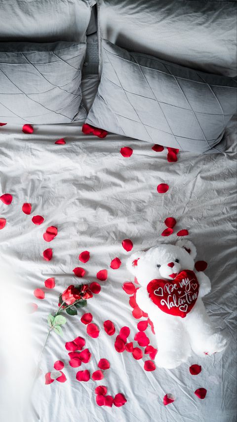 Download wallpaper 2160x3840 bear cub, toy, rose, flower, petals, valentine samsung galaxy s4, s5, note, sony xperia z, z1, z2, z3, htc one, lenovo vibe hd background