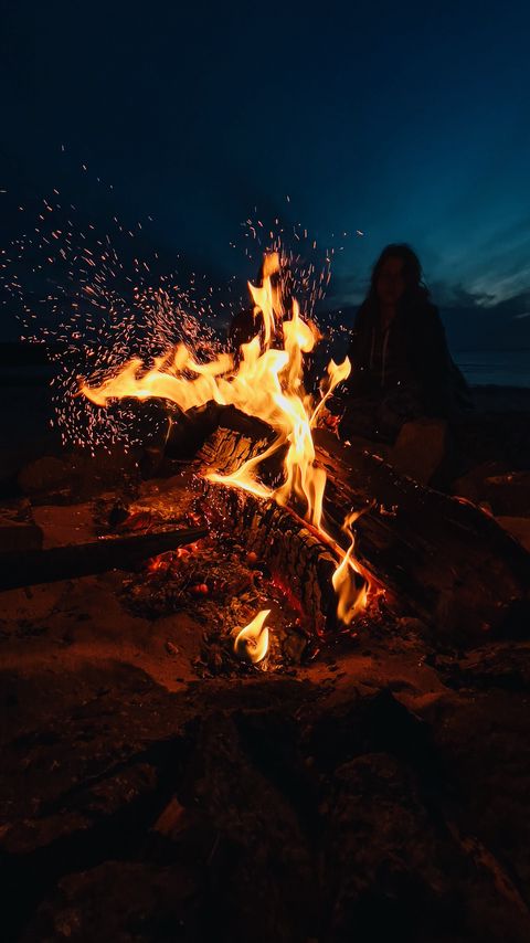 Download wallpaper 2160x3840 bonfire, logs, fire, night, dark samsung galaxy s4, s5, note, sony xperia z, z1, z2, z3, htc one, lenovo vibe hd background