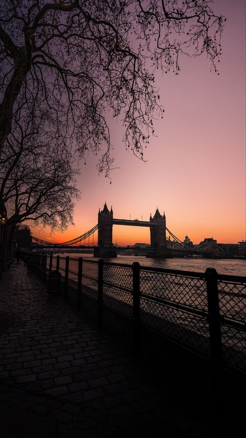 Download wallpaper 2160x3840 bridge, city, water, trees, sunset, embankment, dark samsung galaxy s4, s5, note, sony xperia z, z1, z2, z3, htc one, lenovo vibe hd background