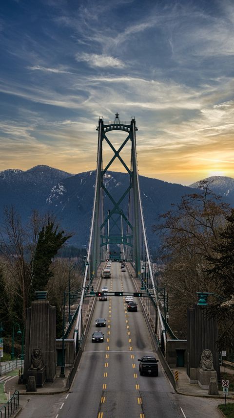 Download wallpaper 2160x3840 bridge, road, cars, trees, hills samsung galaxy s4, s5, note, sony xperia z, z1, z2, z3, htc one, lenovo vibe hd background