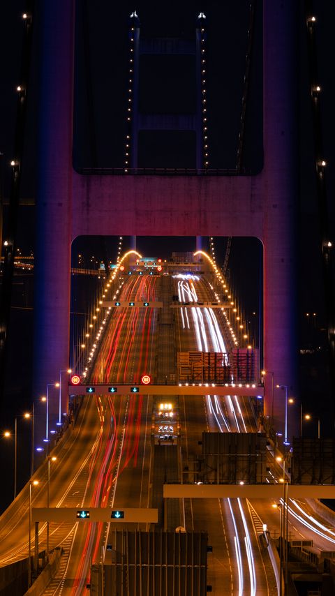 Download wallpaper 2160x3840 bridge, road, light, long exposure, backlight, dark samsung galaxy s4, s5, note, sony xperia z, z1, z2, z3, htc one, lenovo vibe hd background