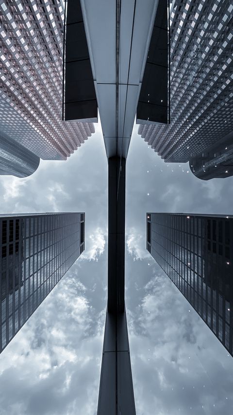 Download wallpaper 2160x3840 buildings, skyscrapers, architecture, reflection, bottom view samsung galaxy s4, s5, note, sony xperia z, z1, z2, z3, htc one, lenovo vibe hd background