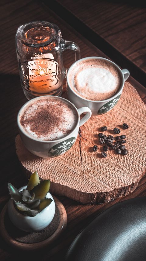 Download wallpaper 2160x3840 cappuccino, coffee, cups, coffee beans samsung galaxy s4, s5, note, sony xperia z, z1, z2, z3, htc one, lenovo vibe hd background