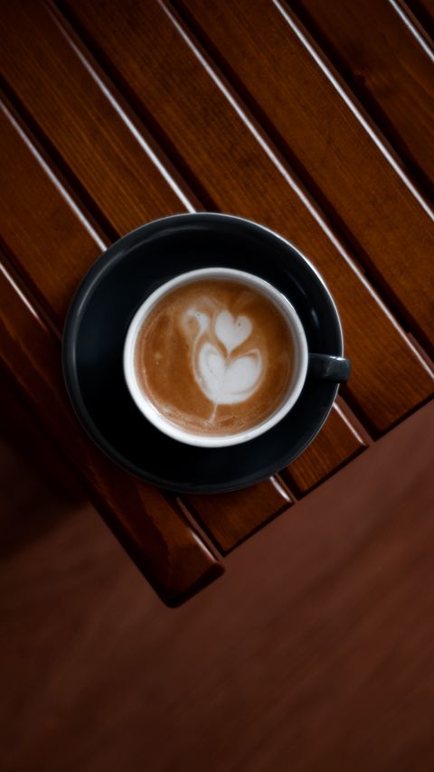 Download wallpaper 2160x3840 cappuccino, coffee, drink, mug, table samsung galaxy s4, s5, note, sony xperia z, z1, z2, z3, htc one, lenovo vibe hd background