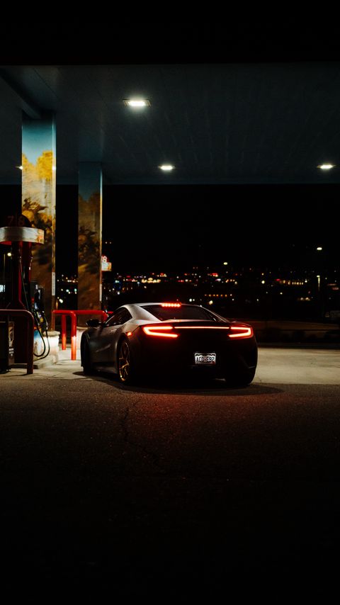 Download wallpaper 2160x3840 car, black, lights, back view, gas station samsung galaxy s4, s5, note, sony xperia z, z1, z2, z3, htc one, lenovo vibe hd background