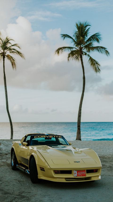 Download wallpaper 2160x3840 chevrolet corvette, chevrolet, car, yellow, retro, beach samsung galaxy s4, s5, note, sony xperia z, z1, z2, z3, htc one, lenovo vibe hd background