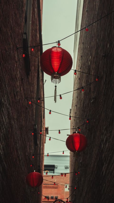 Download wallpaper 2160x3840 chinese lanterns, lanterns, garland, buildings, red samsung galaxy s4, s5, note, sony xperia z, z1, z2, z3, htc one, lenovo vibe hd background