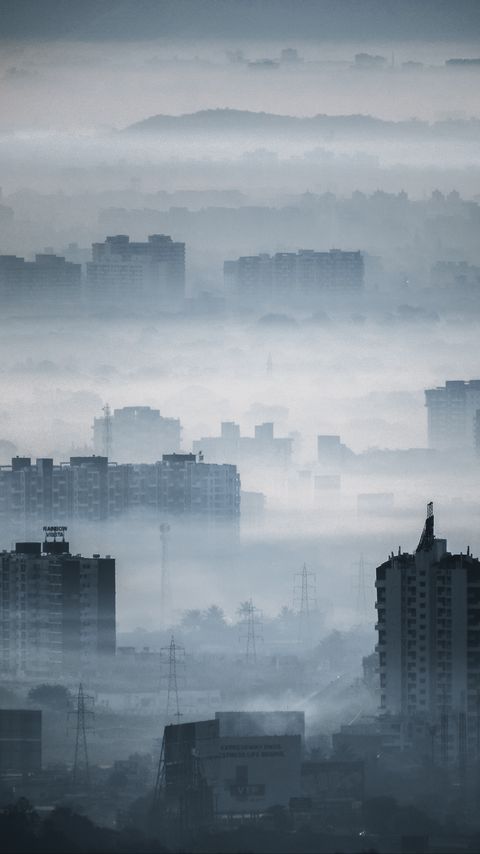 Download wallpaper 2160x3840 city, buildings, fog, aerial view, illusion samsung galaxy s4, s5, note, sony xperia z, z1, z2, z3, htc one, lenovo vibe hd background