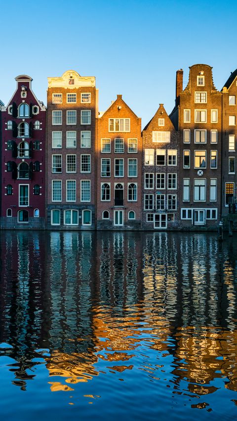 Download wallpaper 2160x3840 city, buildings, river, water, reflection, amsterdam samsung galaxy s4, s5, note, sony xperia z, z1, z2, z3, htc one, lenovo vibe hd background