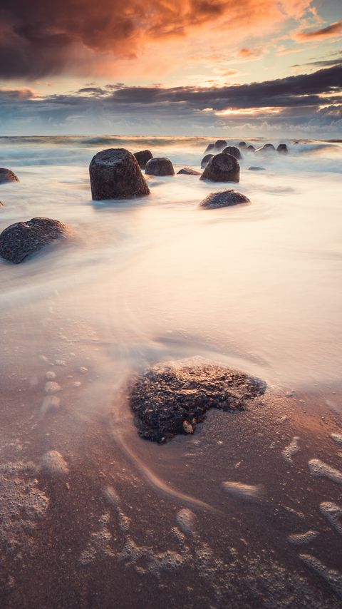 Download wallpaper 2160x3840 coast, sea, rocks, clouds, fog samsung galaxy s4, s5, note, sony xperia z, z1, z2, z3, htc one, lenovo vibe hd background