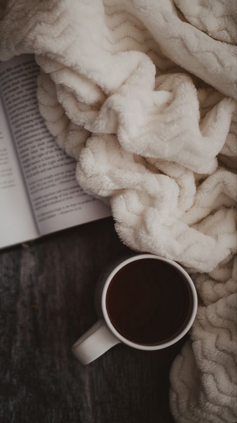 Download wallpaper 2160x3840 cocoa, drink, mug, plaid, book, reading, aesthetics samsung galaxy s4, s5, note, sony xperia z, z1, z2, z3, htc one, lenovo vibe hd background