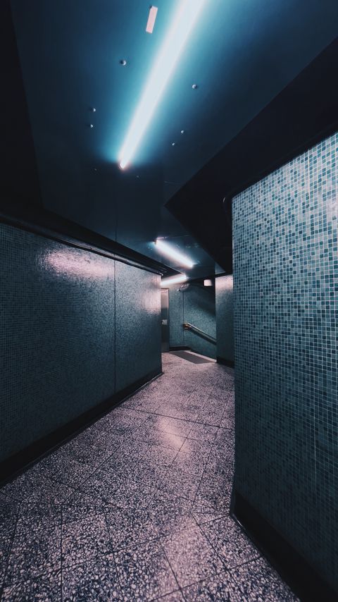 Download wallpaper 2160x3840 corridor, neon, light, architecture samsung galaxy s4, s5, note, sony xperia z, z1, z2, z3, htc one, lenovo vibe hd background