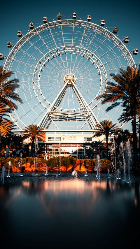 Download wallpaper 2160x3840 ferris wheel, attraction, palm trees, fountain samsung galaxy s4, s5, note, sony xperia z, z1, z2, z3, htc one, lenovo vibe hd background