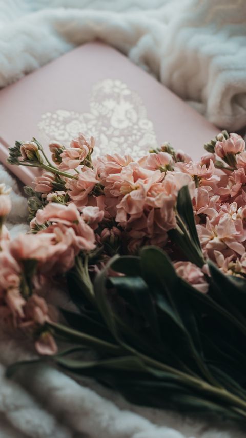 Download wallpaper 2160x3840 flowers, bouquet, pink, book, plaid samsung galaxy s4, s5, note, sony xperia z, z1, z2, z3, htc one, lenovo vibe hd background