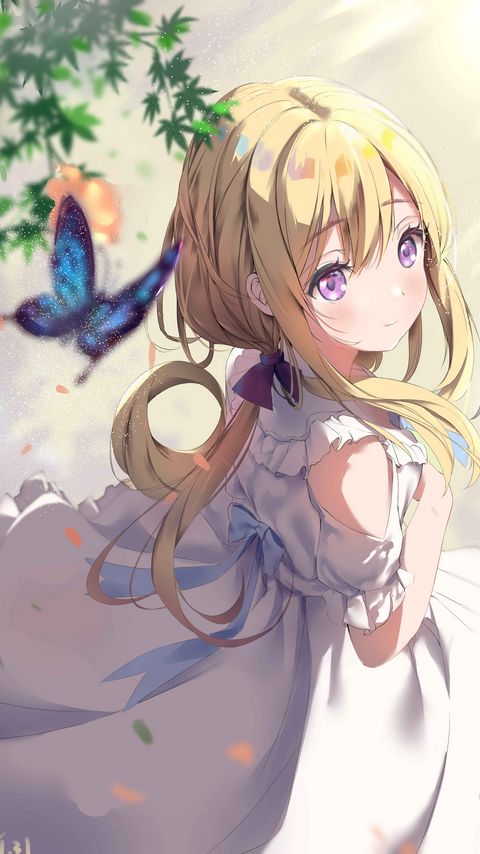 Download wallpaper 2160x3840 girl, butterfly, glance, anime samsung galaxy s4, s5, note, sony xperia z, z1, z2, z3, htc one, lenovo vibe hd background