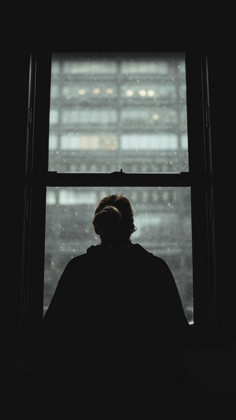 Download wallpaper 2160x3840 girl, silhouette, alone, window, view, dark samsung galaxy s4, s5, note, sony xperia z, z1, z2, z3, htc one, lenovo vibe hd background