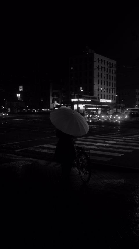 Download wallpaper 2160x3840 girl, umbrella, city, street, road, night, black and white samsung galaxy s4, s5, note, sony xperia z, z1, z2, z3, htc one, lenovo vibe hd background