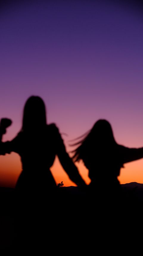 Download wallpaper 2160x3840 girls, silhouettes, dance, twilight, dark samsung galaxy s4, s5, note, sony xperia z, z1, z2, z3, htc one, lenovo vibe hd background