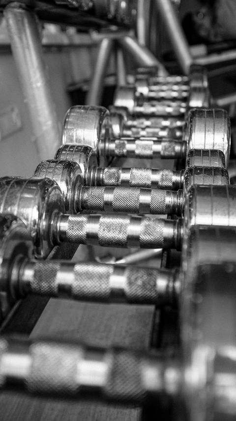 Download wallpaper 2160x3840 gym, dumbbells, metal, sports, black and white, bw samsung galaxy s4, s5, note, sony xperia z, z1, z2, z3, htc one, lenovo vibe hd background