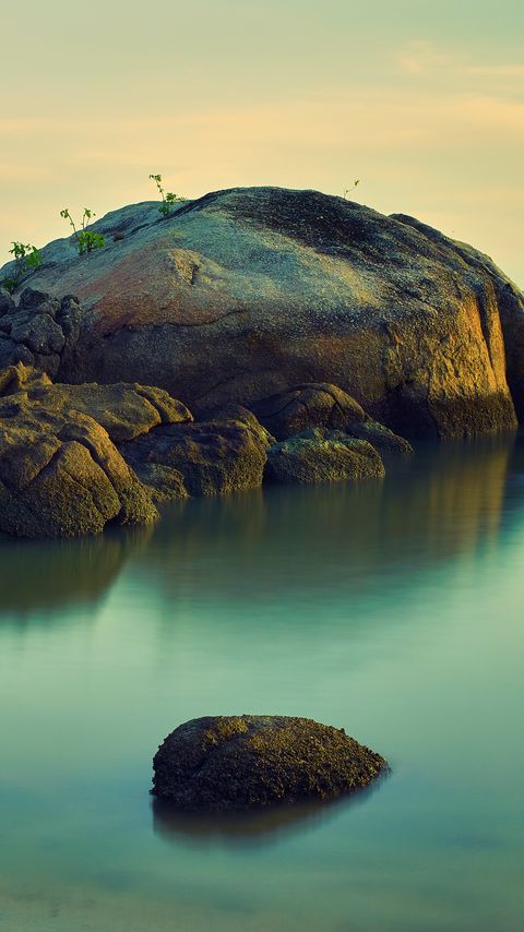 Download wallpaper 2160x3840 island, rocks, stones, sea, water samsung galaxy s4, s5, note, sony xperia z, z1, z2, z3, htc one, lenovo vibe hd background