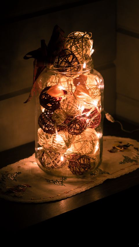 Download wallpaper 2160x3840 jar, garland, balls, glow, decoration samsung galaxy s4, s5, note, sony xperia z, z1, z2, z3, htc one, lenovo vibe hd background