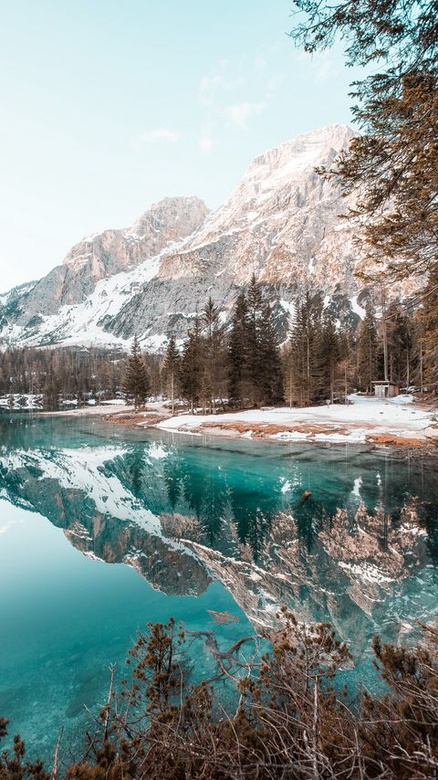 Download wallpaper 2160x3840 lake, mountains, forest, spruce, scenery samsung galaxy s4, s5, note, sony xperia z, z1, z2, z3, htc one, lenovo vibe hd background