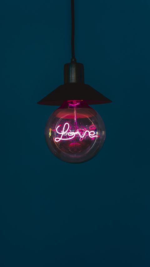 Download wallpaper 2160x3840 love, word, neon, light bulb, light, pink samsung galaxy s4, s5, note, sony xperia z, z1, z2, z3, htc one, lenovo vibe hd background