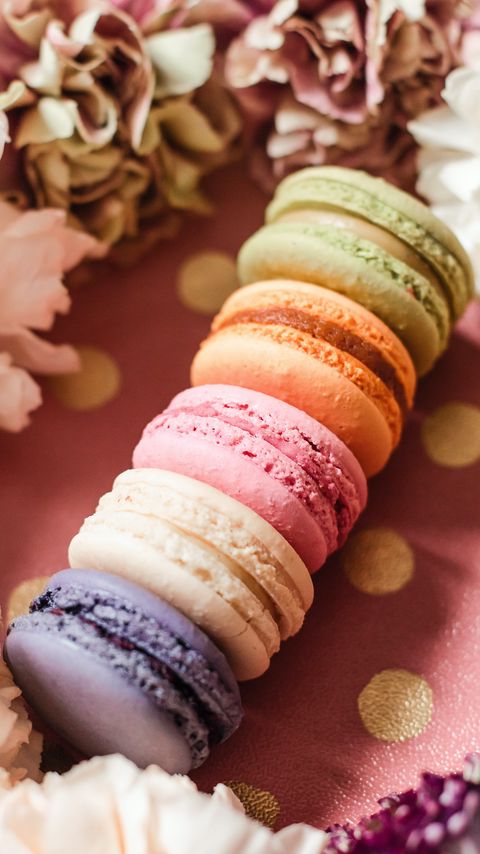 Download wallpaper 2160x3840 macarons, cookies, dessert, flowers, petals, colorful samsung galaxy s4, s5, note, sony xperia z, z1, z2, z3, htc one, lenovo vibe hd background