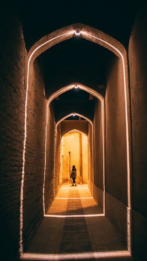 Download wallpaper 2160x3840 man, alone, corridor, light, architecture samsung galaxy s4, s5, note, sony xperia z, z1, z2, z3, htc one, lenovo vibe hd background