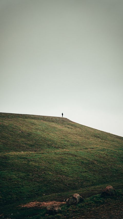 Download wallpaper 2160x3840 man, alone, hill, field, nature samsung galaxy s4, s5, note, sony xperia z, z1, z2, z3, htc one, lenovo vibe hd background