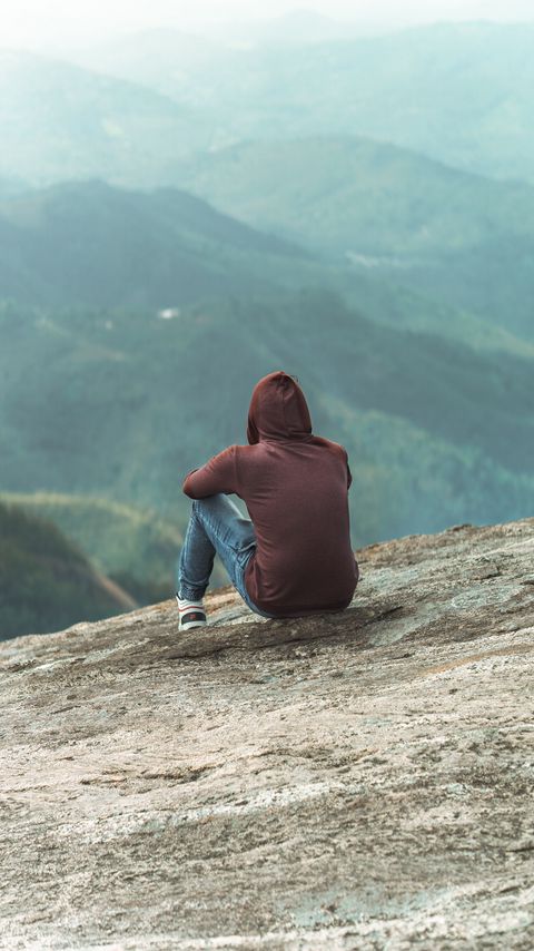 Download wallpaper 2160x3840 man, alone, sad, mountains, view, nature samsung galaxy s4, s5, note, sony xperia z, z1, z2, z3, htc one, lenovo vibe hd background