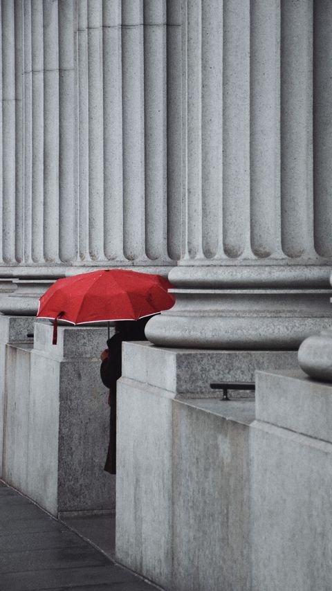 Download wallpaper 2160x3840 man, alone, umbrella, columns, red samsung galaxy s4, s5, note, sony xperia z, z1, z2, z3, htc one, lenovo vibe hd background