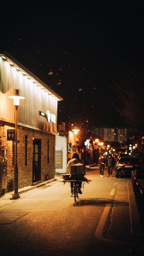 Download wallpaper 2160x3840 man, bike, courier, street, lights, night samsung galaxy s4, s5, note, sony xperia z, z1, z2, z3, htc one, lenovo vibe hd background