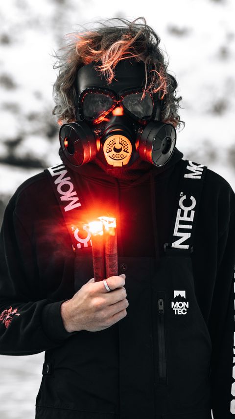 Download wallpaper 2160x3840 man, gas mask, mask, glance, pyrotechnics, fire samsung galaxy s4, s5, note, sony xperia z, z1, z2, z3, htc one, lenovo vibe hd background