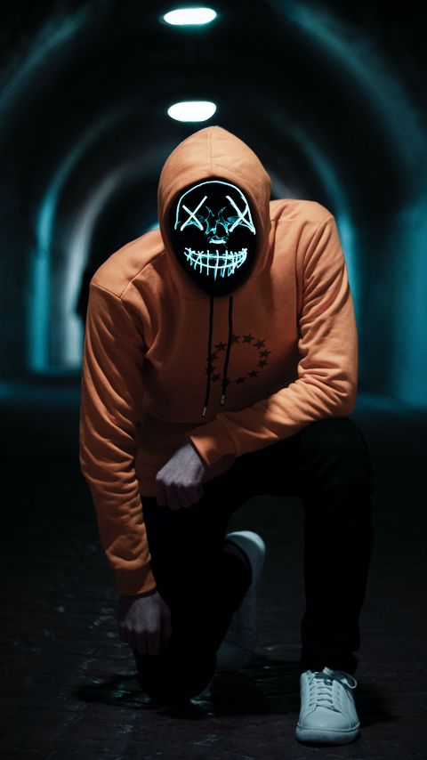 Download wallpaper 2160x3840 man, mask, neon, anonymous, tunnel samsung galaxy s4, s5, note, sony xperia z, z1, z2, z3, htc one, lenovo vibe hd background