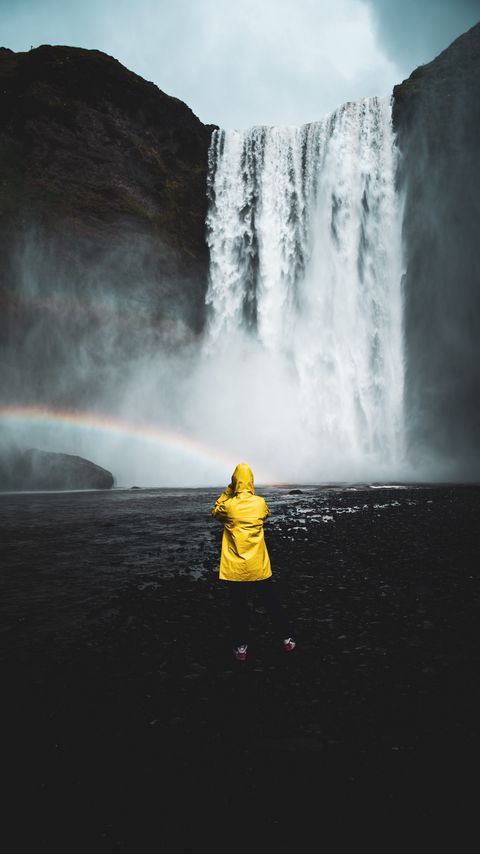 Download wallpaper 2160x3840 man, photographer, rainbow, waterfall, water samsung galaxy s4, s5, note, sony xperia z, z1, z2, z3, htc one, lenovo vibe hd background